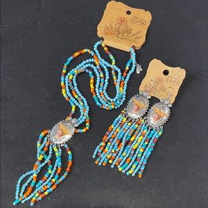 Justin Boots Multicolor Beaded Necklace & Earrings Set
